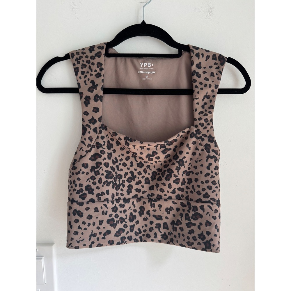 YPB sculptLUX Leopard Print Active Tank Top Square Neck Brown Black Medium
